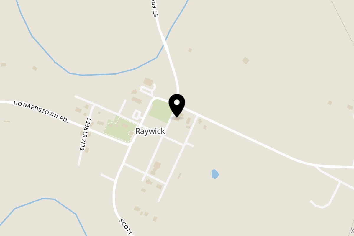 Map showing the location of Blandford’s food and grocery on 5815 Raywick Rd in Raywick